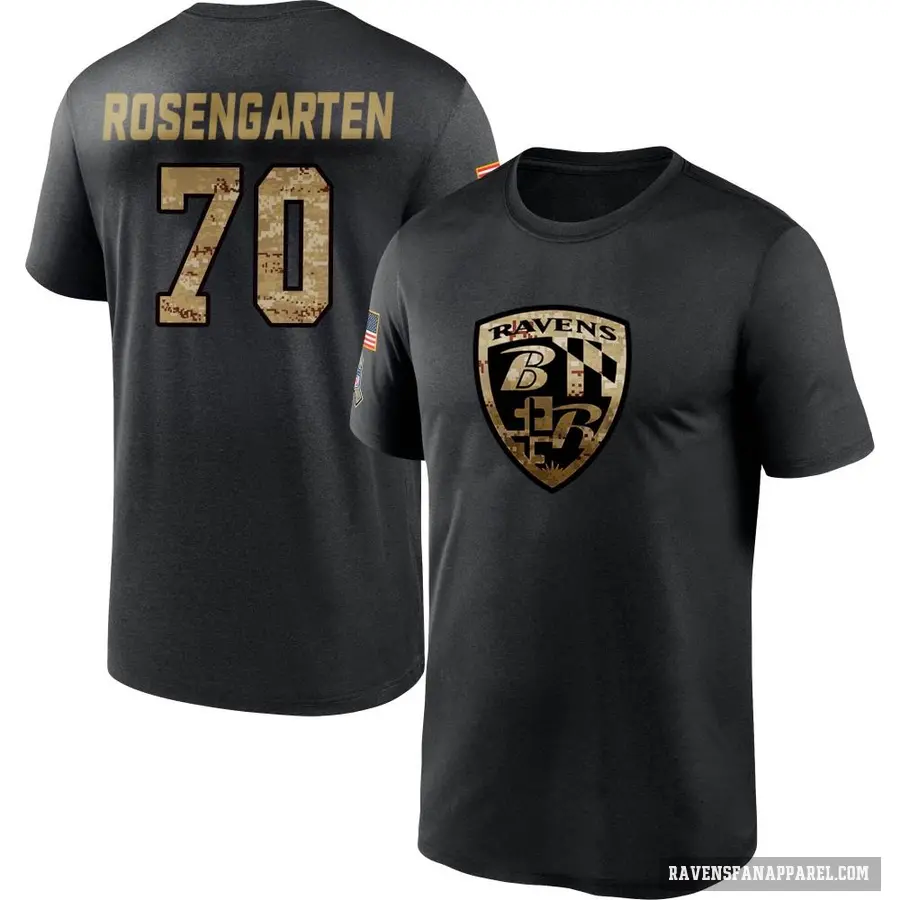 Men's ＃70 Roger Rosengarten Baltimore Ravens Black 2020 Salute To Service Performance T-Shirt