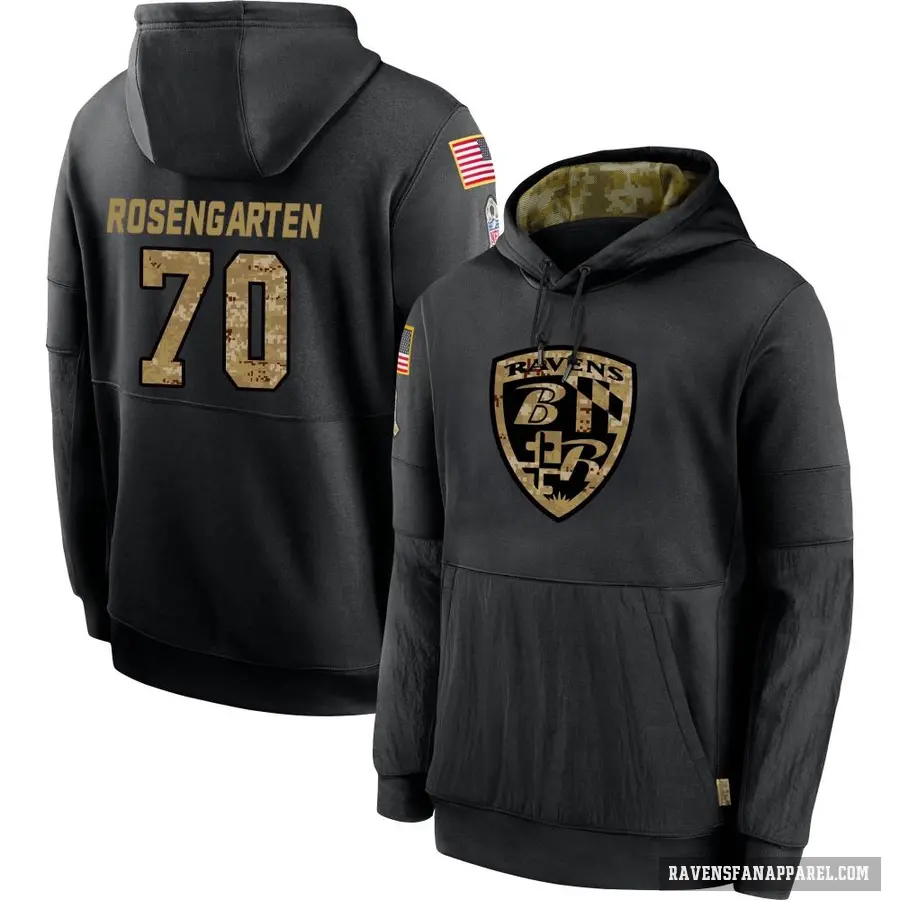 Men's ＃70 Roger Rosengarten Baltimore Ravens Black 2020 Salute to Service Sideline Performance Pullover Hoodie