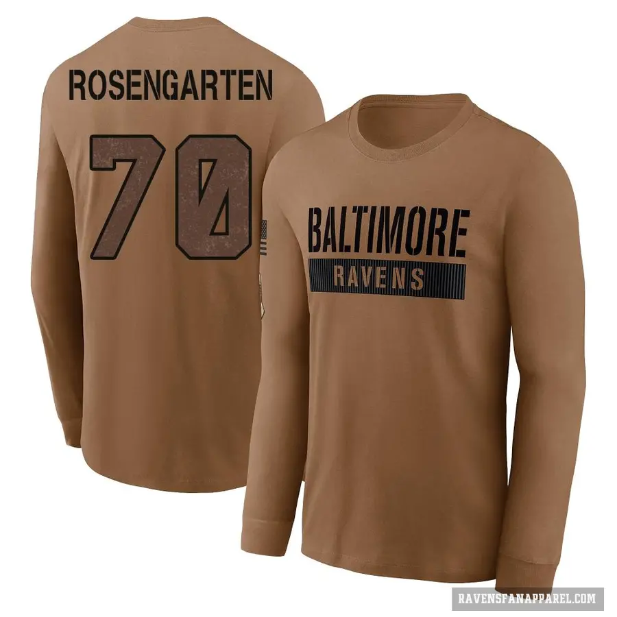 Men's ＃70 Roger Rosengarten Baltimore Ravens Brown / 2023 Salute To Service Long Sleeve T-Shirt