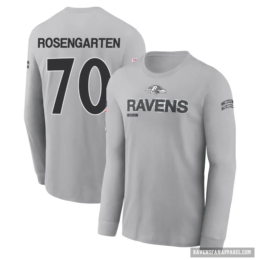 Men's ＃70 Roger Rosengarten Baltimore Ravens Gray 2024 Salute to Service Long Sleeve T-Shirt