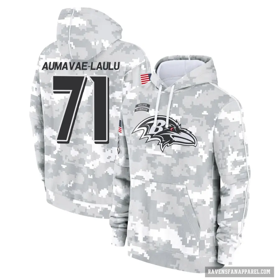 Men's ＃71 Malaesala Aumavae-Laulu Baltimore Ravens Arctic Camo 2024 Salute to Service Club Fleece Pullover Hoodie