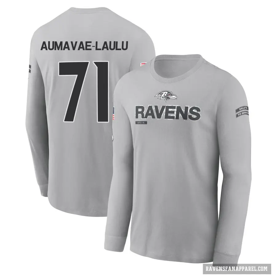 Men's ＃71 Malaesala Aumavae-Laulu Baltimore Ravens Gray 2024 Salute to Service Long Sleeve T-Shirt