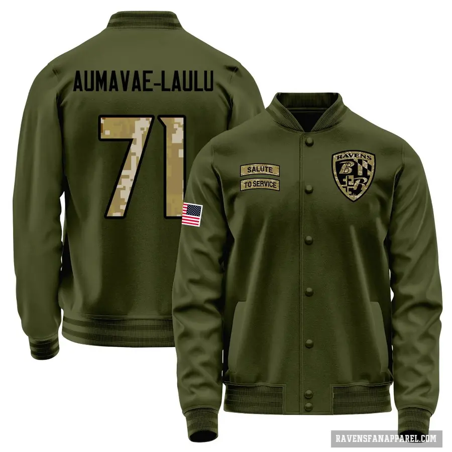 Men's ＃71 Malaesala Aumavae-Laulu Baltimore Ravens Olive Salute to Service Sideline Performance Jacket