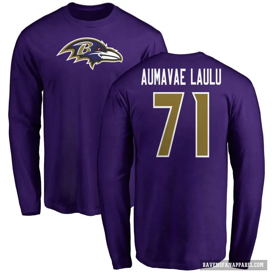 Men's ＃71 Malaesala Aumavae-Laulu Baltimore Ravens Purple Logo Long Sleeve T-Shirt