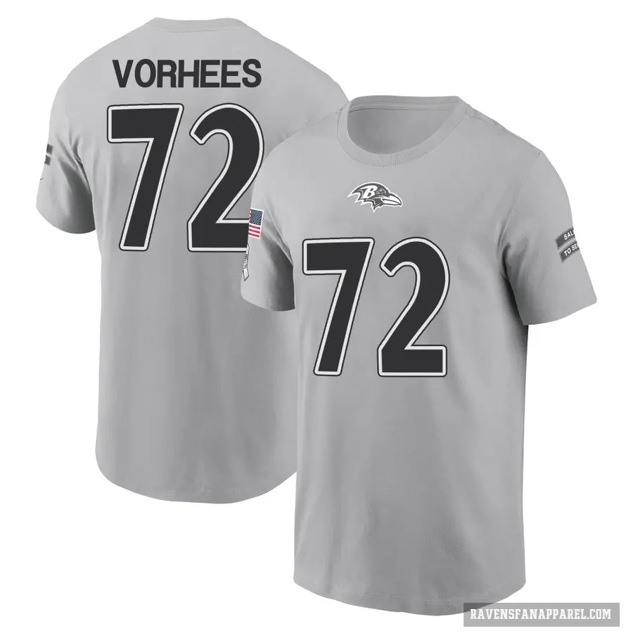 Men's ＃72 Andrew Vorhees Baltimore Ravens Gray 2024 Salute to Service T-Shirt