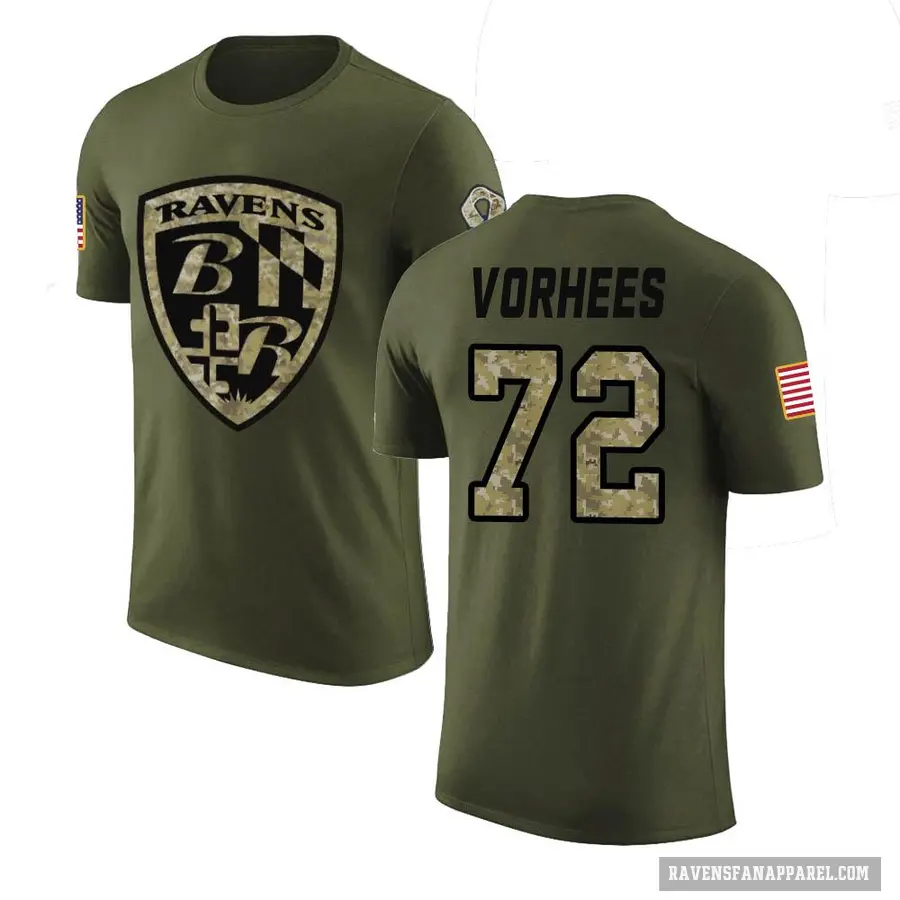 Men's ＃72 Andrew Vorhees Baltimore Ravens Olive Salute to Service T-Shirt