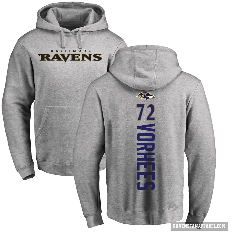 Men's ＃72 Andrew Vorhees Baltimore Ravens Pro Line Ash Backer Pullover Hoodie