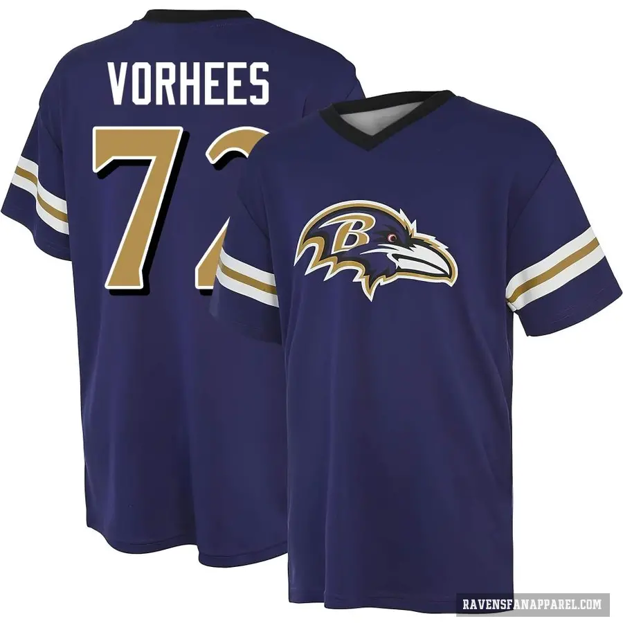 Men's ＃72 Andrew Vorhees Baltimore Ravens Purple Game Day V-Neck T-Shirt