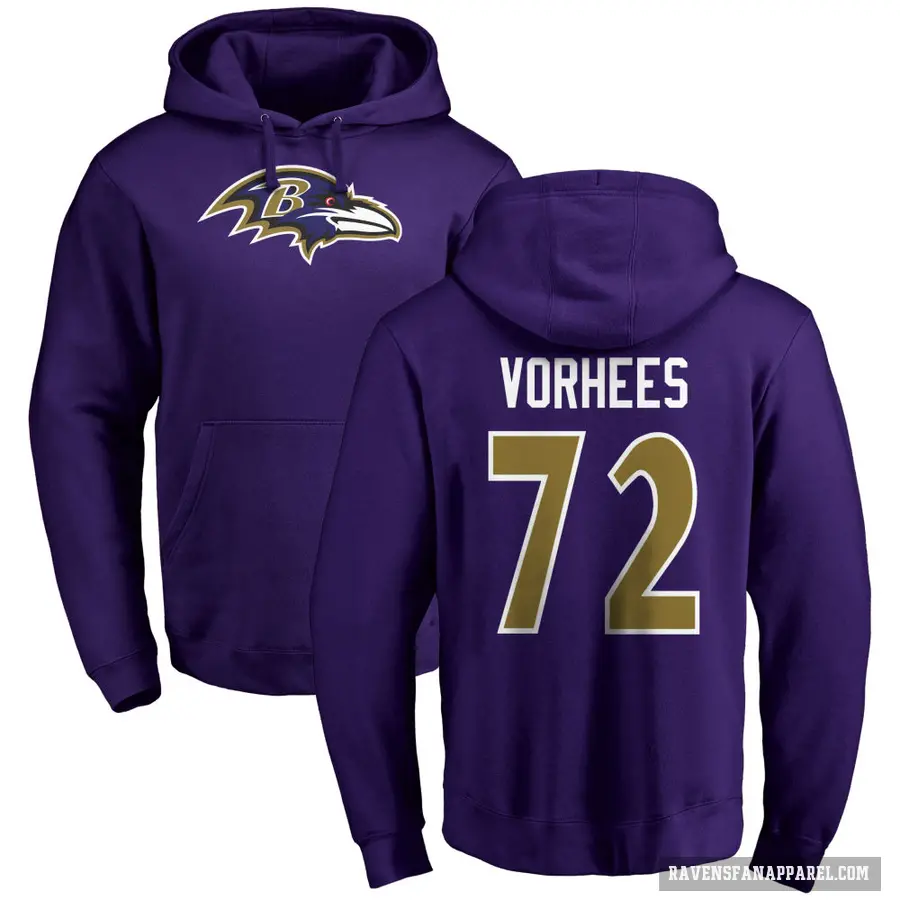 Men's ＃72 Andrew Vorhees Baltimore Ravens Purple Pro Line by Branded Name & Number Logo Pullover Hoodie