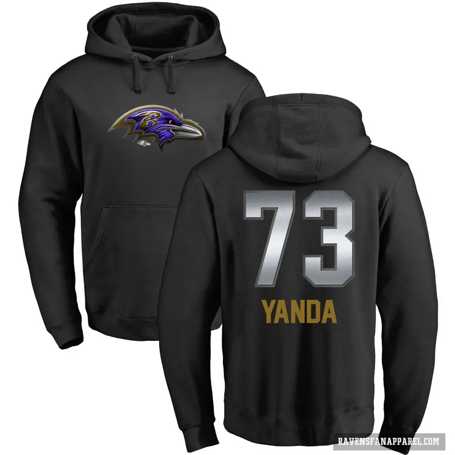 Men's ＃73 Marshal Yanda Baltimore Ravens Black Midnight Mascot Pullover Hoodie