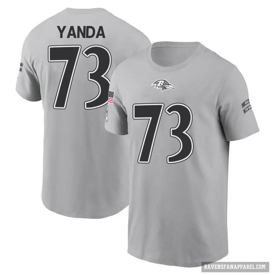 Men's ＃73 Marshal Yanda Baltimore Ravens Gray 2024 Salute to Service T-Shirt