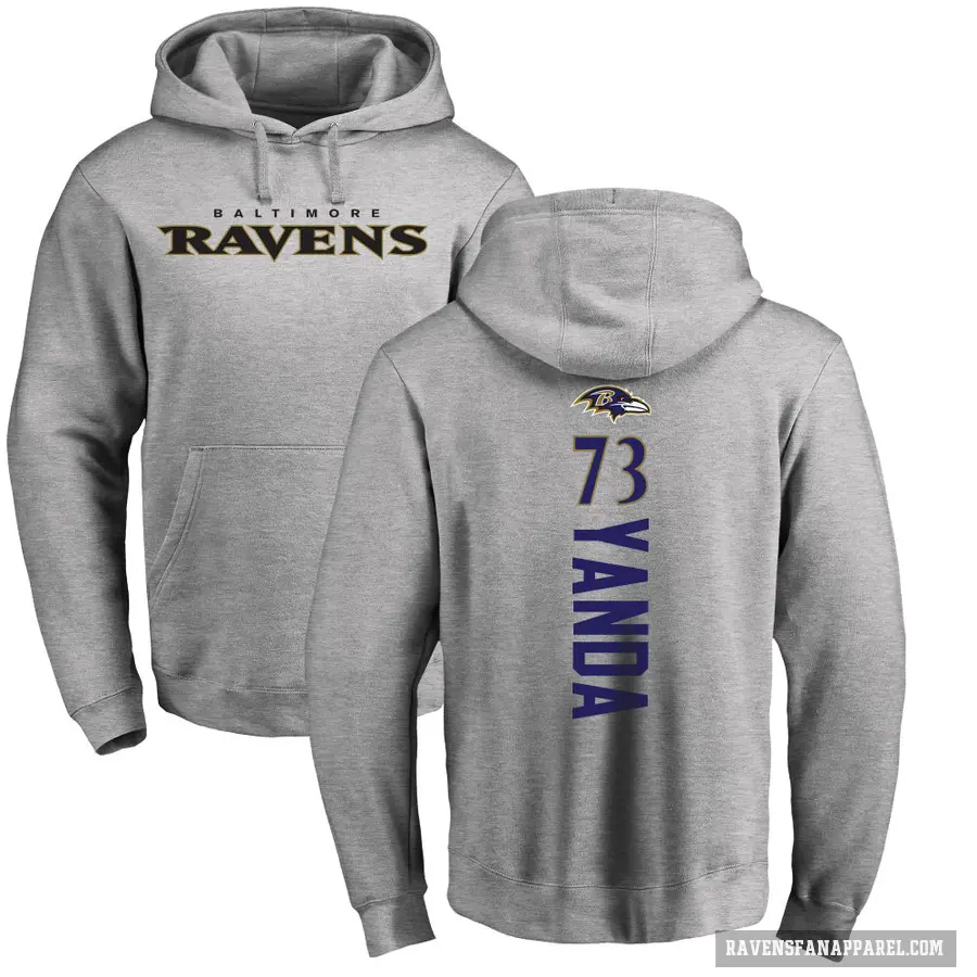 Men's ＃73 Marshal Yanda Baltimore Ravens Pro Line Ash Backer Pullover Hoodie