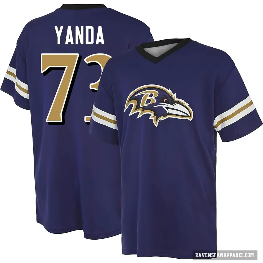 Men's ＃73 Marshal Yanda Baltimore Ravens Purple Game Day V-Neck T-Shirt