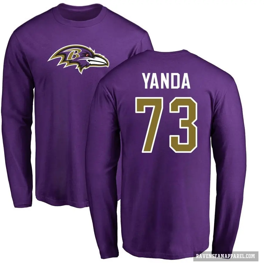 Men's ＃73 Marshal Yanda Baltimore Ravens Purple Logo Long Sleeve T-Shirt