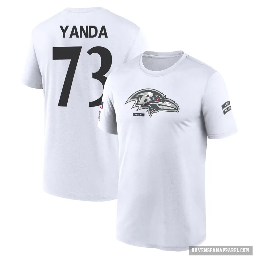 Men's ＃73 Marshal Yanda Baltimore Ravens White 2024 Salute to Service Performance T-Shirt