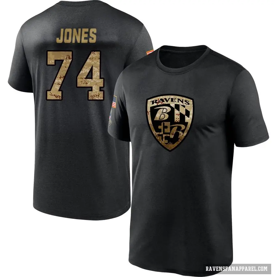 Men's ＃74 Josh Jones Baltimore Ravens Black 2020 Salute To Service Performance T-Shirt