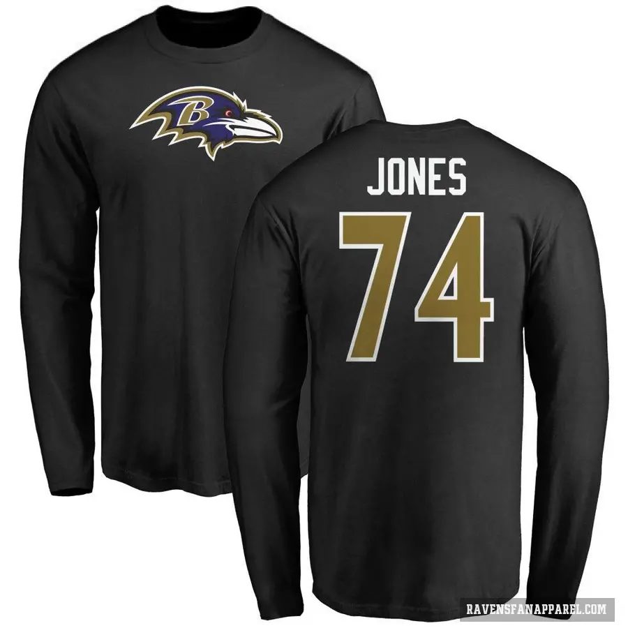 Men's ＃74 Josh Jones Baltimore Ravens Black Logo Long Sleeve T-Shirt