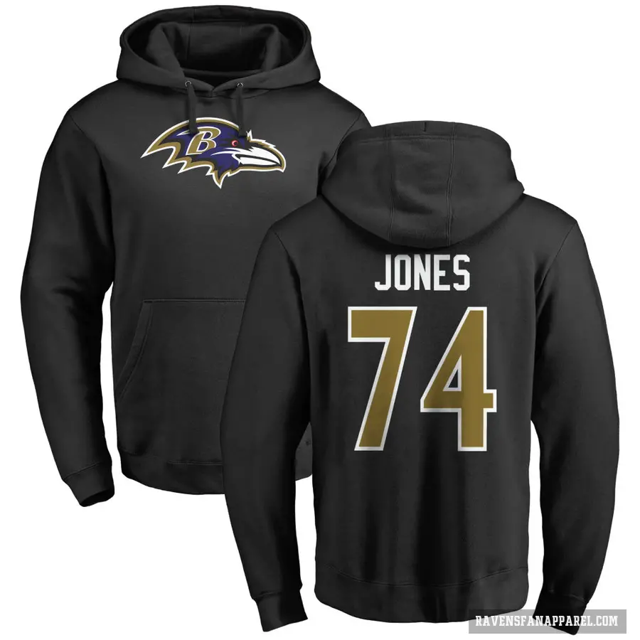 Men's ＃74 Josh Jones Baltimore Ravens Black Pro Line Name & Number Logo Pullover Hoodie