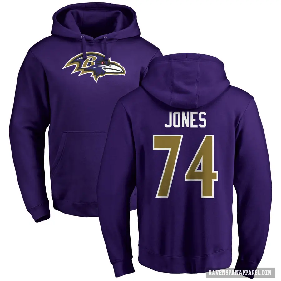 Men's ＃74 Josh Jones Baltimore Ravens Purple Pro Line by Branded Name & Number Logo Pullover Hoodie