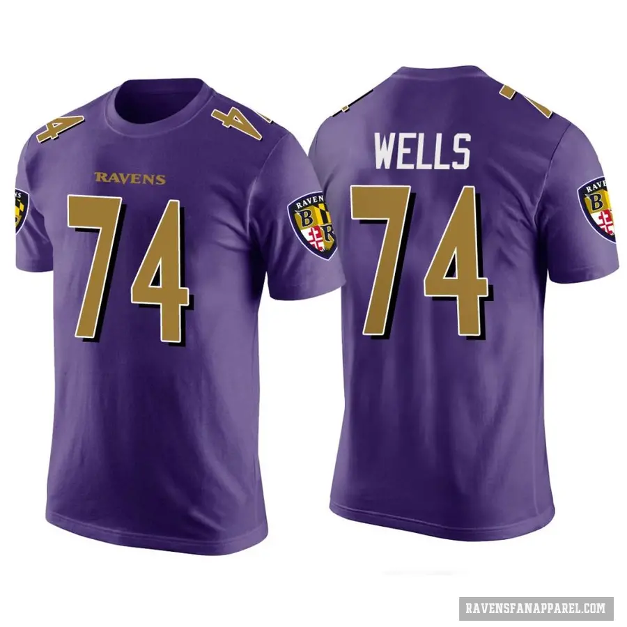 Men's ＃74 Josh Wells Baltimore Ravens Purple Color Rush T-Shirt