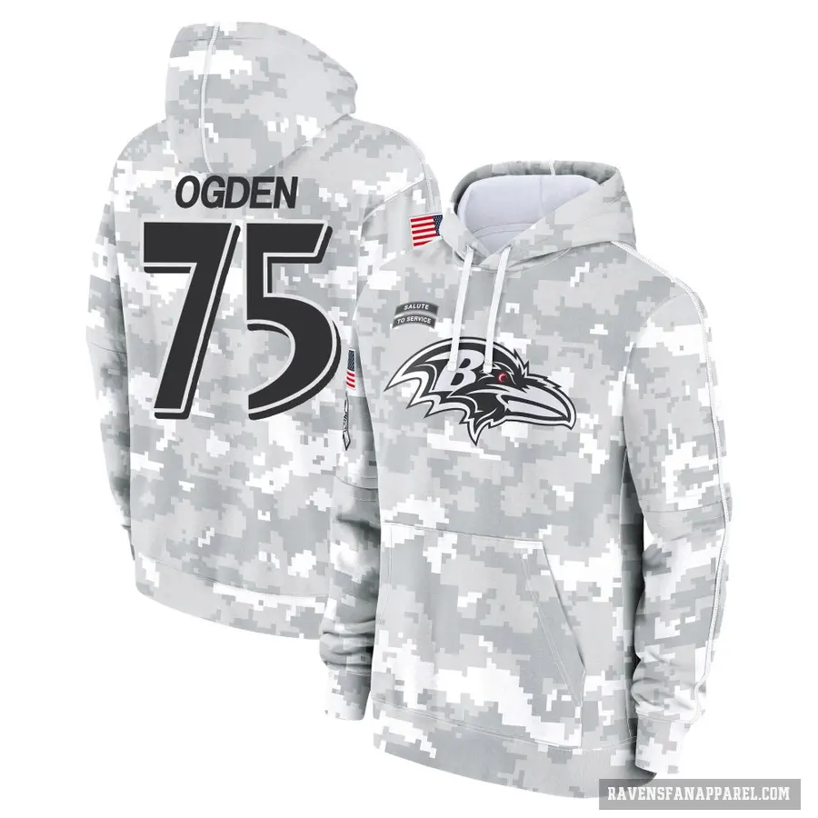 Men's ＃75 Jonathan Ogden Baltimore Ravens Arctic Camo 2024 Salute to Service Club Fleece Pullover Hoodie