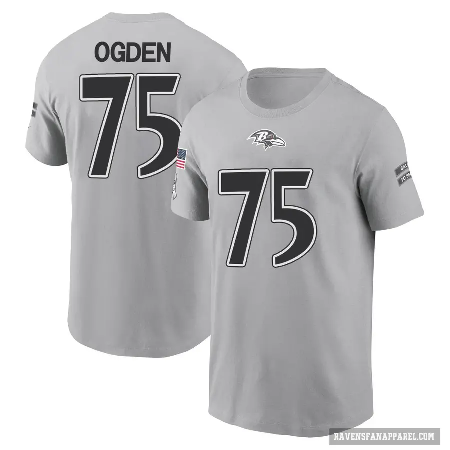 Men's ＃75 Jonathan Ogden Baltimore Ravens Gray 2024 Salute to Service T-Shirt