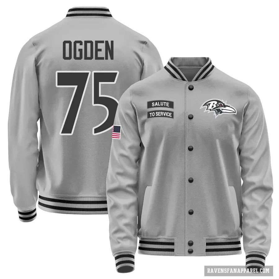 Men's ＃75 Jonathan Ogden Baltimore Ravens Gray Salute to Service Performance Jacket