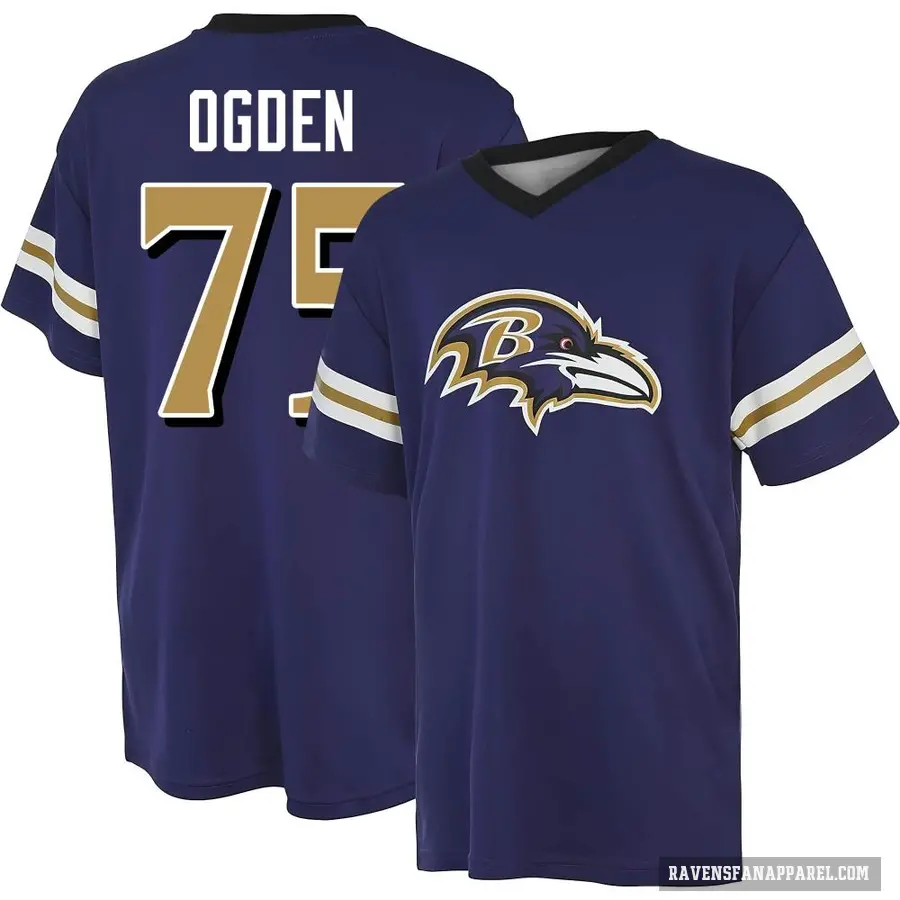 Men's ＃75 Jonathan Ogden Baltimore Ravens Purple Game Day V-Neck T-Shirt