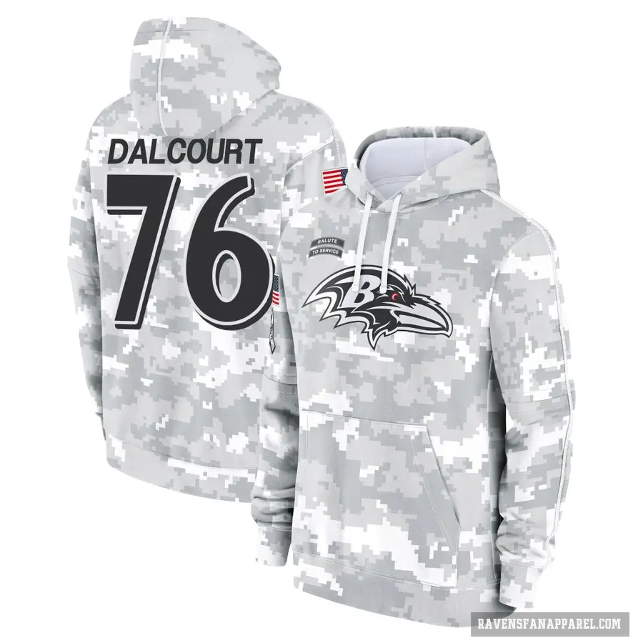 Men's ＃76 Darrian Dalcourt Baltimore Ravens Arctic Camo 2024 Salute to Service Club Fleece Pullover Hoodie