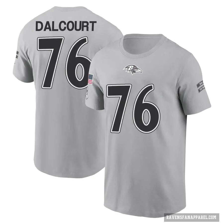 Men's ＃76 Darrian Dalcourt Baltimore Ravens Gray 2024 Salute to Service T-Shirt