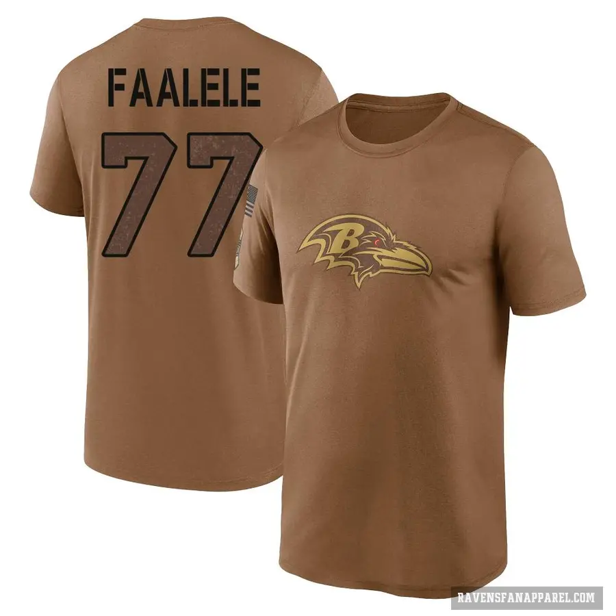 Men's ＃77 Daniel Faalele Baltimore Ravens Brown 2023 Salute To Service Performance T-Shirt