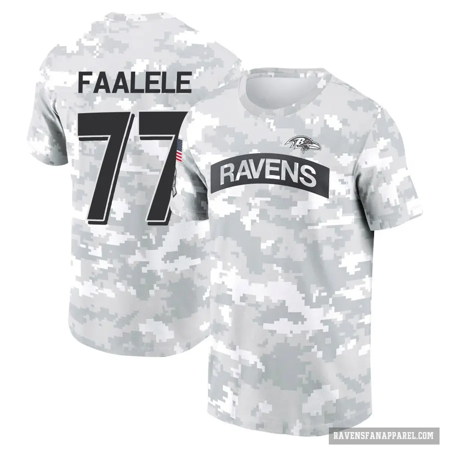 Men's ＃77 Daniel Faalele Baltimore Ravens Camo Arctic 2024 Salute to Service Performance T-Shirt