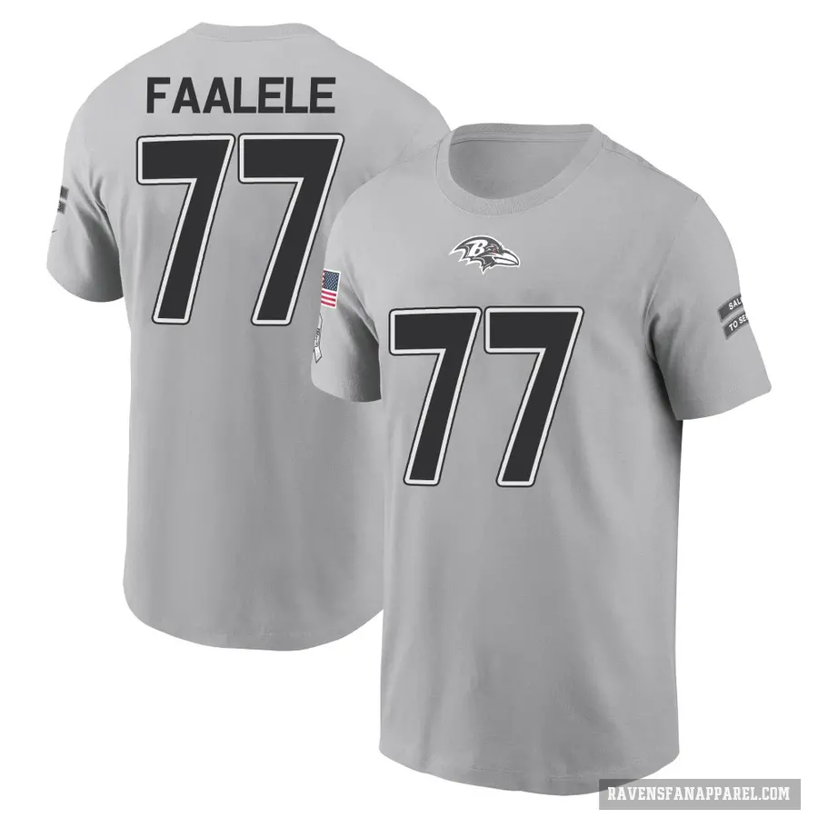 Men's ＃77 Daniel Faalele Baltimore Ravens Gray 2024 Salute to Service T-Shirt