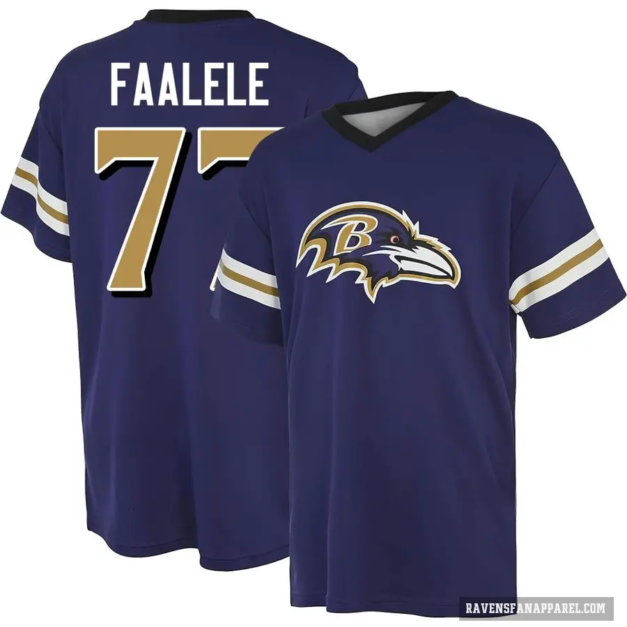 Men's ＃77 Daniel Faalele Baltimore Ravens Purple Game Day V-Neck T-Shirt