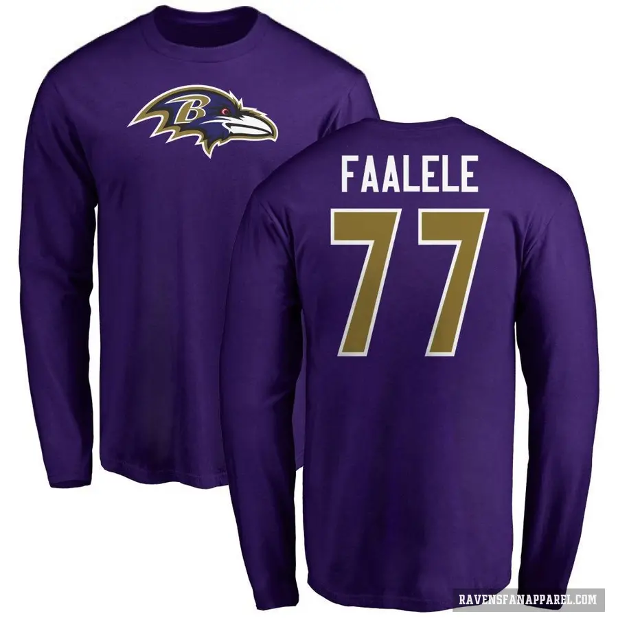 Men's ＃77 Daniel Faalele Baltimore Ravens Purple Logo Long Sleeve T-Shirt