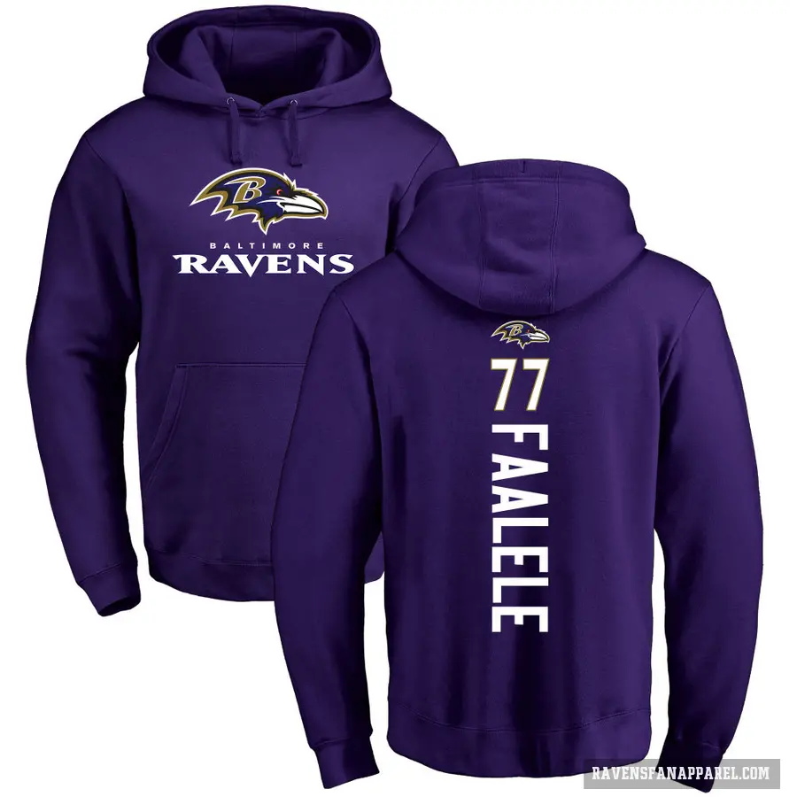 Men's ＃77 Daniel Faalele Baltimore Ravens Purple Pro Line by Branded Backer Pullover Hoodie