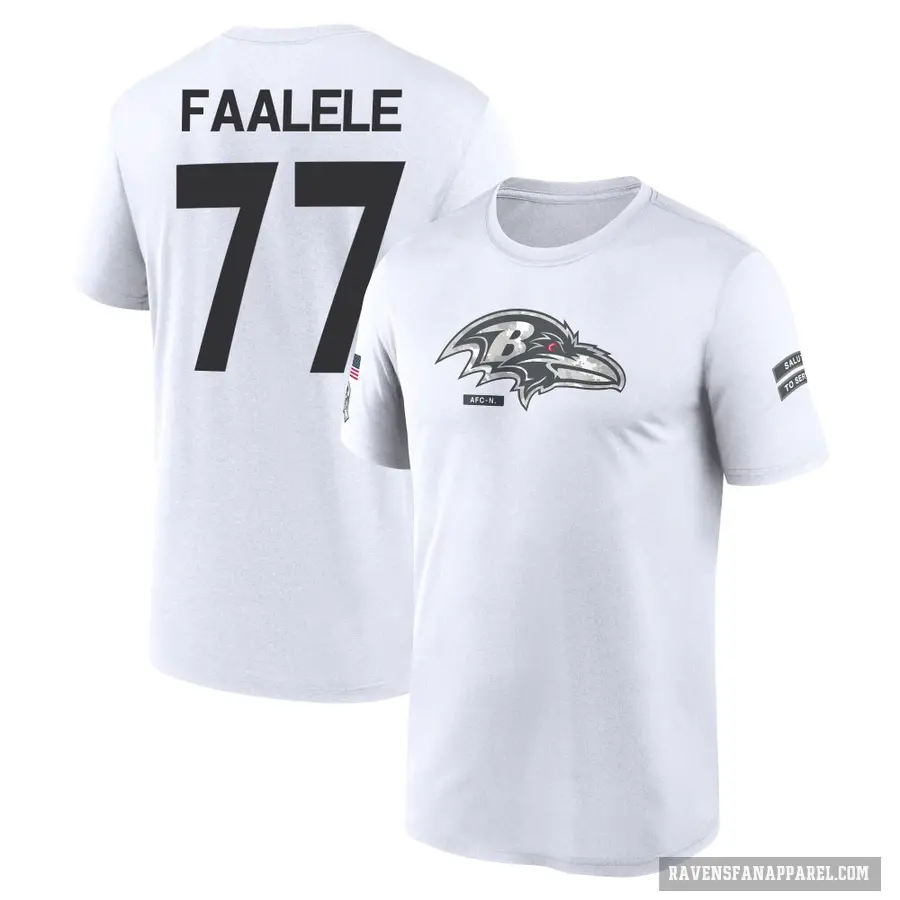 Men's ＃77 Daniel Faalele Baltimore Ravens White 2024 Salute to Service Performance T-Shirt