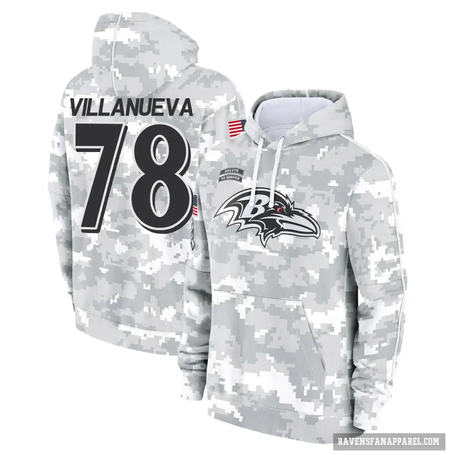 Men's ＃78 Alejandro Villanueva Baltimore Ravens Arctic Camo 2024 Salute to Service Club Fleece Pullover Hoodie