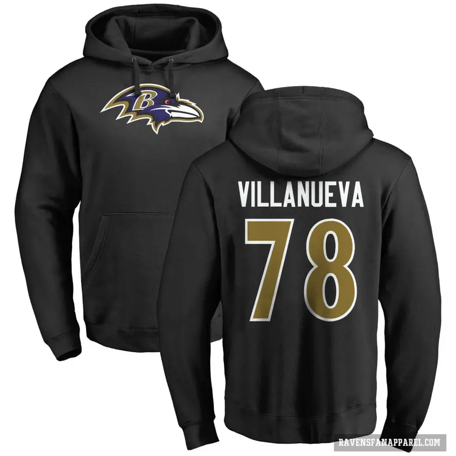 Men's ＃78 Alejandro Villanueva Baltimore Ravens Black Pro Line Name & Number Logo Pullover Hoodie