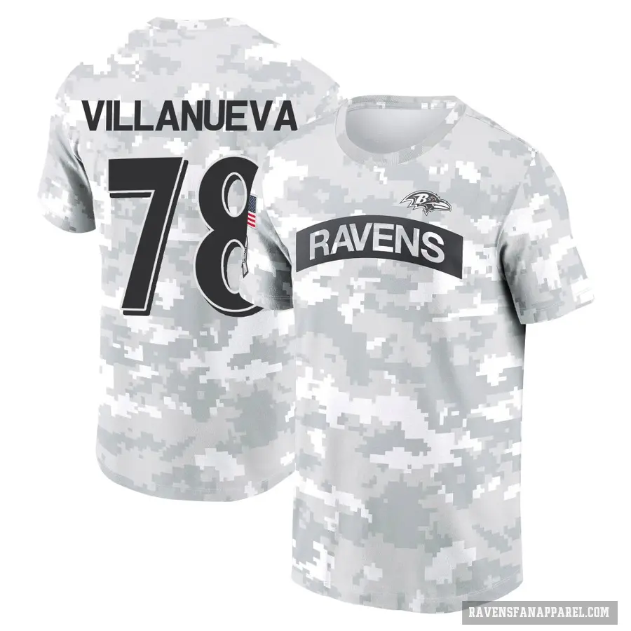 Men's ＃78 Alejandro Villanueva Baltimore Ravens Camo Arctic 2024 Salute to Service Performance T-Shirt