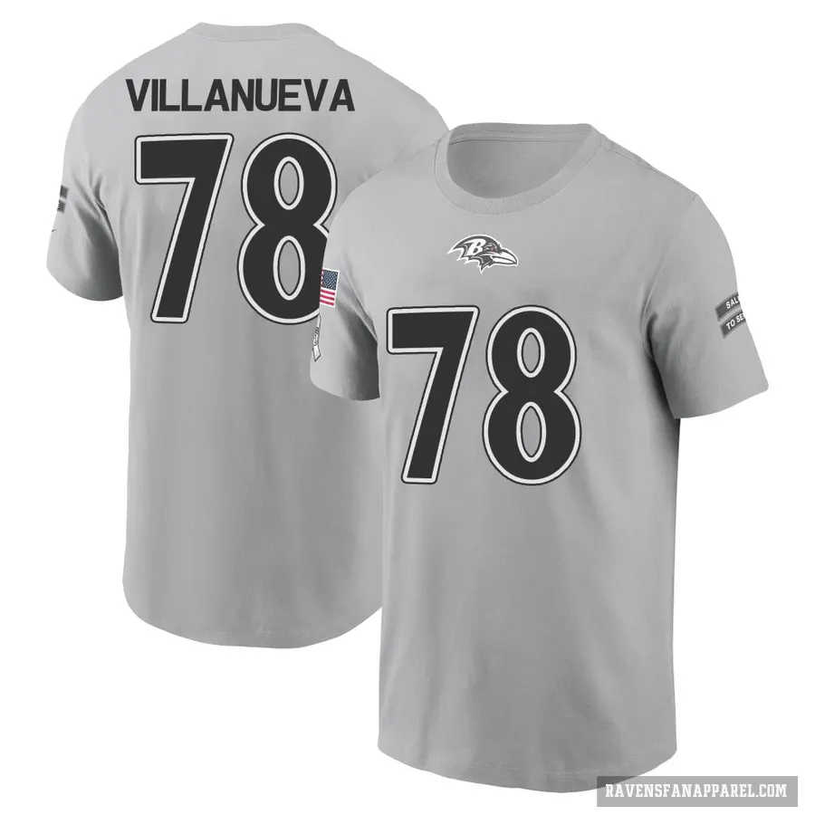 Men's ＃78 Alejandro Villanueva Baltimore Ravens Gray 2024 Salute to Service T-Shirt