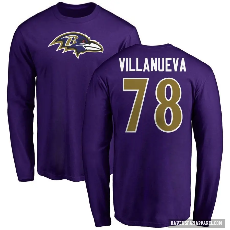 Men's ＃78 Alejandro Villanueva Baltimore Ravens Purple Logo Long Sleeve T-Shirt