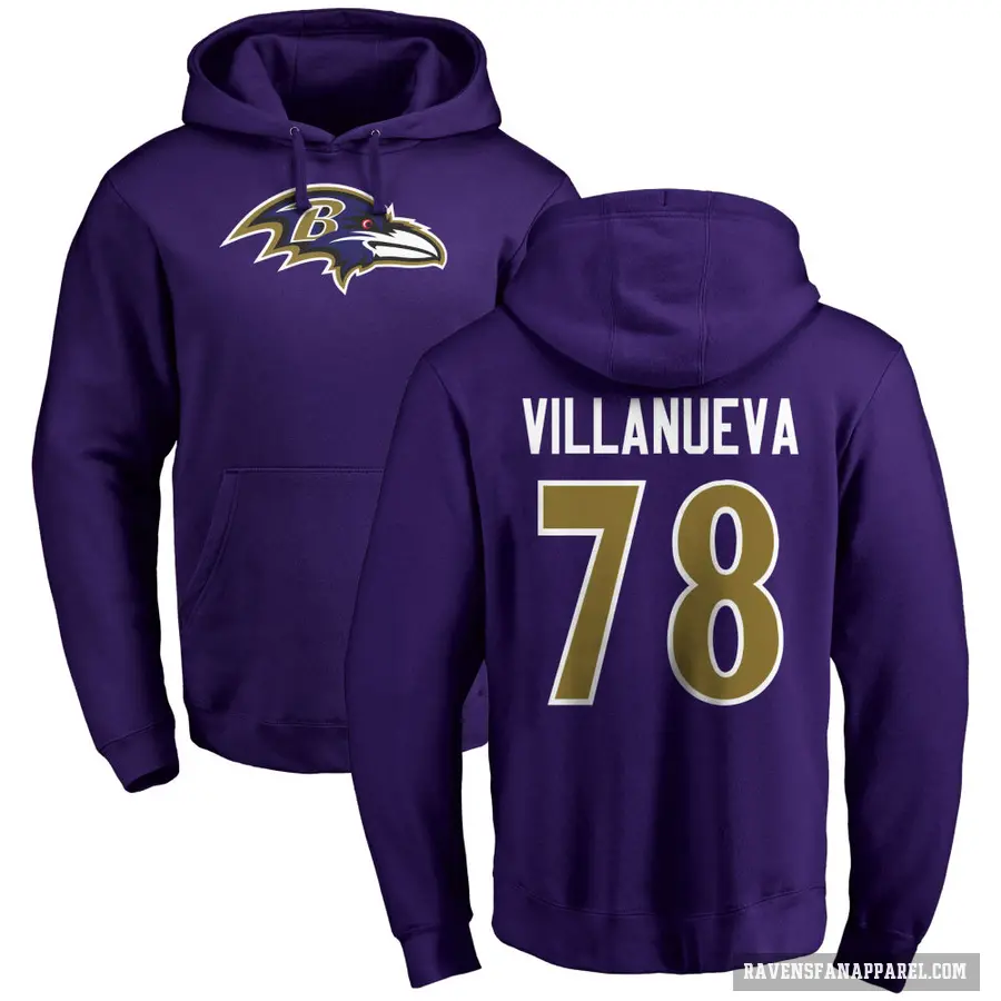 Men's ＃78 Alejandro Villanueva Baltimore Ravens Purple Pro Line by Branded Name & Number Logo Pullover Hoodie