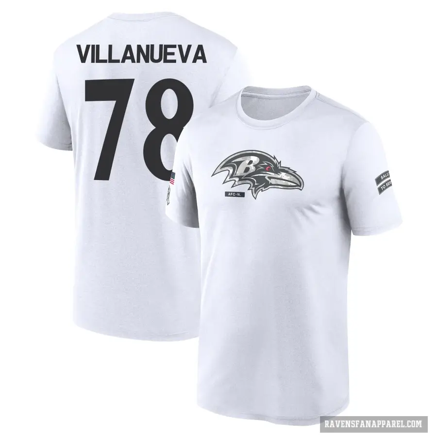 Men's ＃78 Alejandro Villanueva Baltimore Ravens White 2024 Salute to Service Performance T-Shirt