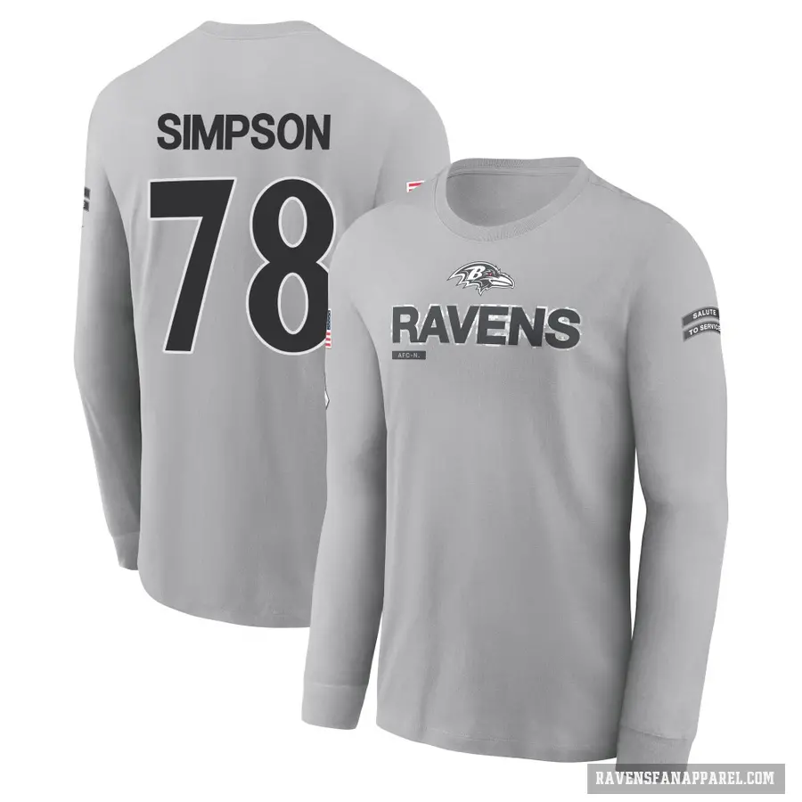 Men's ＃78 Darrell Simpson Baltimore Ravens Gray 2024 Salute to Service Long Sleeve T-Shirt