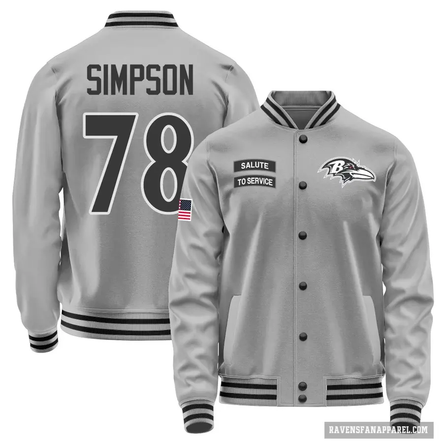 Men's ＃78 Darrell Simpson Baltimore Ravens Gray Salute to Service Performance Jacket