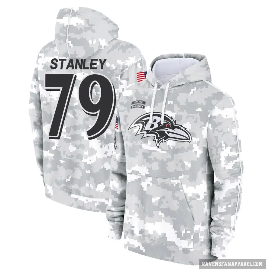 Men's ＃79 Ronnie Stanley Baltimore Ravens Arctic Camo 2024 Salute to Service Club Fleece Pullover Hoodie