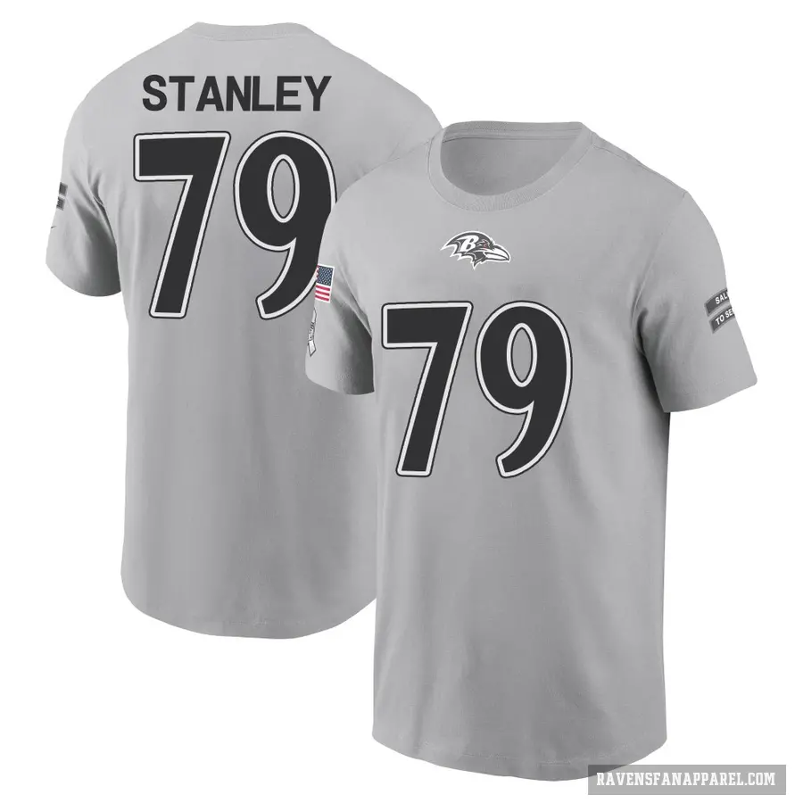 Men's ＃79 Ronnie Stanley Baltimore Ravens Gray 2024 Salute to Service T-Shirt