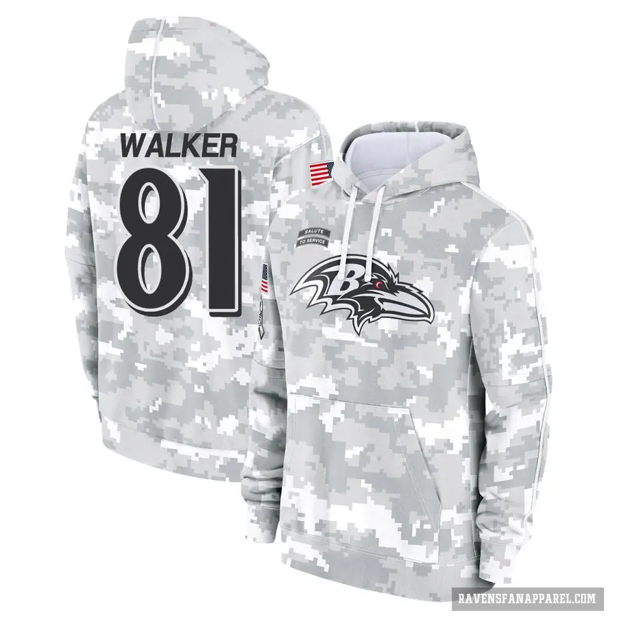 Men's ＃81 Devontez Walker Baltimore Ravens Arctic Camo 2024 Salute to Service Club Fleece Pullover Hoodie