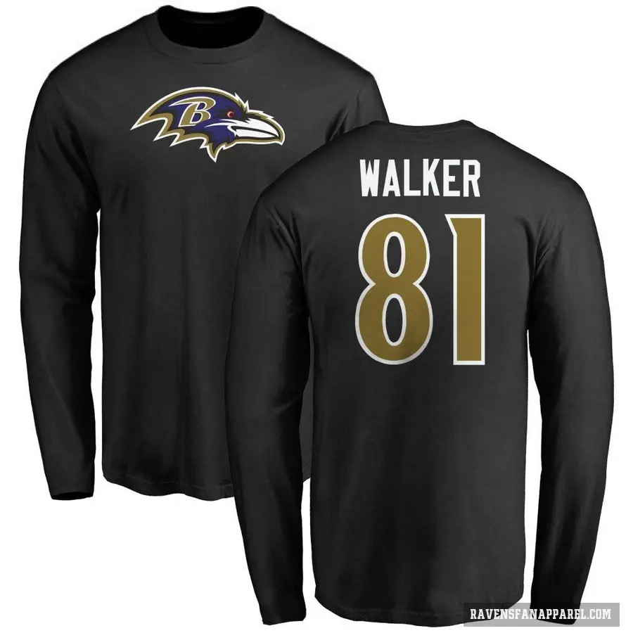 Men's ＃81 Devontez Walker Baltimore Ravens Black Logo Long Sleeve T-Shirt